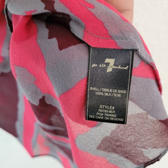 7 For All Mankind Gray Pink Burgundy Sheer Silk Blouse Size XS | Classic EUC - Picture 6 of 6